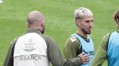 �scar Mingueza, con Claudio Gir�ldez, en un entrenamiento del Celta.
