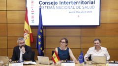  La ministra de Sanidad, M�nica Garc�a, acompa�ada del secretario de Estado de Sanidad, Javier Padilla, y el secretario general de Salud Digital, Informaci�n e Innovaci�n del SNS, Juan Fernando Mu�oz Montalvo, durante la reuni�n del Consejo Interterritorial de Salud  