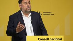 El presidente de ERC, Oriol Junqueras, interviene en la reunin del consell nacional de los republicanos, este sbado, en Barcelona.