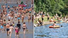 A la izquierda, el verano de Sanxenxo, que multiplica por cinco su poblaci�n. A la derecha, la playa fluvial de Lal�n.