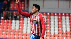 Jaume Cuéllar celebra el gol contra el Burgos en su primera temporada en Lugo