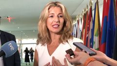 La vicepresidenta segunda del Gobierno espa�ol y ministra de Trabajo, Yolanda D�az, el pasado  julio en la sede de la ONU.