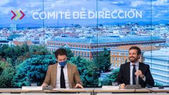 El presidente del PP, Pablo Casado, y el secretario general del partido, Teodoro Garc�a Egea, este lunes tras el comit� de direcci�n de los populares