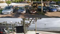 Arriba, las plazas de aparcamiento en las que entraban dos turismos y en la parte inferior la zona ganada al aparcamiento con la nueva obra