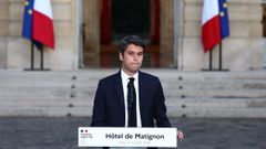 Gabriel Attal, durante su comparecencia tras conocerse los resultados en la que ha anunciado su dimisi�n