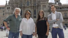 Vtor Belho, de Nordesa; la concejala de Festas, Pilar Lueiro; Felisa Segada, del grupo Tres Pesos; y Jacobo Sutil, director de Agadic, en la presentacin del Compostela Trad Fest 2025