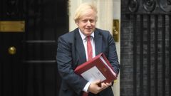 El primer ministro Boris Johnson, esta ma�ana, en su residencia oficial de Downing Street, en Londres