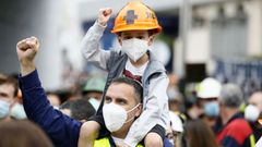 Imagen tomada durante una manifestacin celebrada en Burela para rechazar los despidos anunciados en el 2020 por Alcoa para la fbrica de San Cibrao