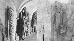 Las esculturas de El�as (izquierda) y Enoc, fotografiadas por Manuel G�mez-Moreno en 1931 en el Museo Diocesano de Santiago y hoy en el de Pontevedra