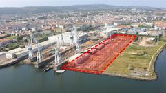 La parcela -marcada en rojo- que acoger� el macrotaller de Navantia Ferrol