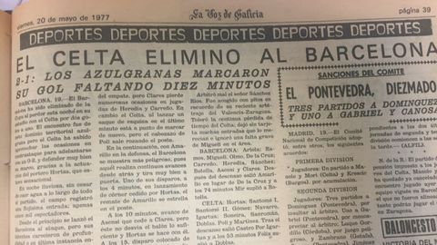 El titular de una noche historica. La Voz recog�a en un titular a cinco columnas la machada del Celta en el Campo Nou
