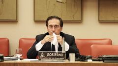 Jos� Manuel Albares, ministro de Asuntos Exteriores, Uni�n Europea y Cooperaci�n, durante su comparecencia en una rueda de prensa sobre la crisis de Afganist�n hoy en Madrid