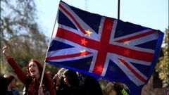 Una activista �antibrexit� en una de las habituales protestas frente a Westminster