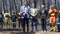 Pedro S�nchez, durante la visita al incendio de Bej�s