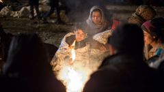 Un grupo de refugiados en Eslovenia.