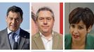El presidente de Andaluc�a, Juanma Moreno (izqda), el candidato del PSOE, Juan Espadas (centro) y la candidata de Adelante Andaluc�a, Teresa Rodr�guez.