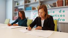 Alba Soutelo, presidenta del Colegio Oficial de Farmac�uticos de Pontevedra, y Carmen Abeledo, presidenta de la Asociaci�n Espa�ola Contra el C�ncer (AECC) de Pontevedra, en la firma del convenio