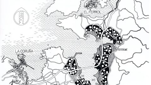 Dibujo original de Andr�s Fern�ndez Albalat sobre su proyecto de la Ciudad de las R�as.