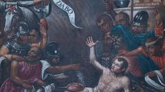 Un lienzo del siglo XVII que representa el martirio de San Vicente es una de las piezas art�sticas del patrimonio de la iglesia que se ha restaurado durante los �ltimos meses