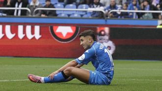 Yeramay, en el suelo durante el partido ante el Ceuta.