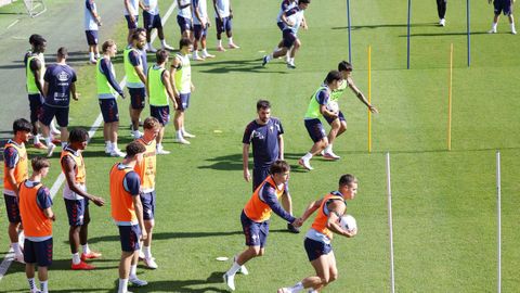 Jugadores del Celta, en un entrenamiento en la Cidade Deportiva Afouteza.