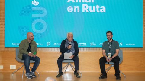 Presentacin del ciclo Amal en Ruta del OUFF, con el director tcnico Marcos Vzquez, Ghaleb Jaber Ibrahim y el director del festival scar Doviso.