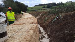 Barreras vegetales para evitar la expansi�n del vertido de purines de Trazo, que afect� al abastecimiento de agua de Santiago