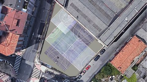 Imagen virtual de las canchas deportivas que los vecinos piden en la parcela libre entre las calles Coronel Bobes y Almacenes Industriales, en el barrio de Ciudad Naranco de Oviedo