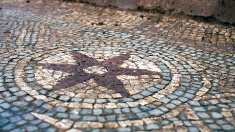 Detalle de uno de motivos del mosaico de la villa romana de La Estaca, en el concejo de Las Regueras