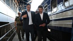 El presidente del Gobierno, Pedro S�nchez, a su llegada a Kiev