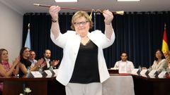 Teresa Villaverde, el da de su toma de posesin tras ser reelegida alcaldesa de Lousame en el 2023.