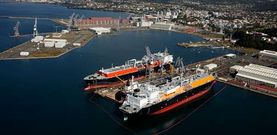 Vista a�rea de las instalaciones de Reparaciones en el astillero de Fene, con dos buques gaseros efectuando obras. 