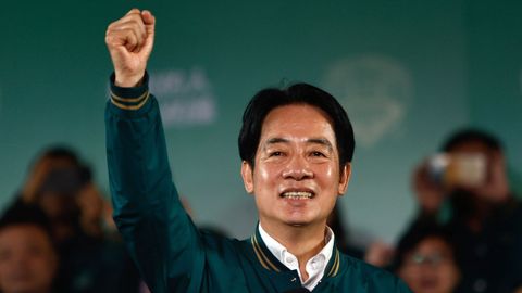 Elcandidato presidencial del gobernante Partido Progresista Democrtico (PPD), William Lai,trasganar las presidenciales en Taipi.