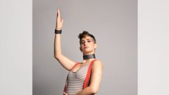 La int�rprete,�caracterizada para la funci�n teatral �Libres!!!�.