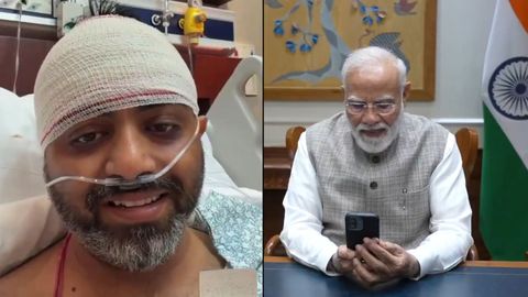 El piloto indio Smit Machchhar en una videollamada con el primer ministro de su pa�s, Narendra Modi