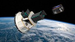 Recreaci�n del lanzamiento de los sat�lites, del tipo CubeSat, durante la expulsi�n del m�dulo espacial