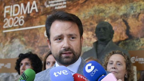 El presidente del Partido Popular en Asturias, Alvaro Queipo, atiende a los medios antes de iniciar su visita a la Feria Internacional de Muestras de Asturias (FIDMA)