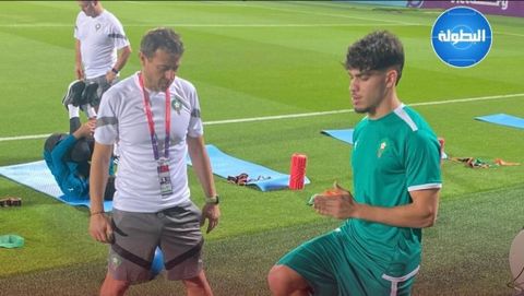 Juan Solla en un entrenamiento de la seleccin marroqu