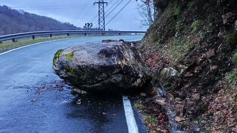 Roca en la OU-0908 (Viana-Vilari�o de Conso).