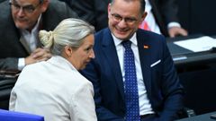 Alice Weidel y Tino Chrupalla, col�deres del partido de extrema derecha Alternativa para Alemania (AfD), asisten a una sesi�n plenaria de la C�mara Baja del parlamento, el Bundestag.