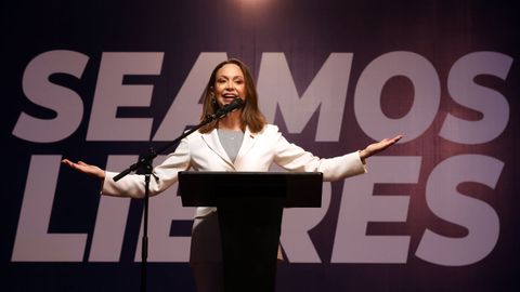 Mar�a Corina Machado, durante su primera comparecencia tras su regreso a Venezuela