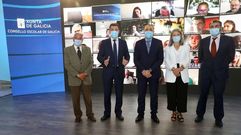 Los conselleiros de Educaci�n, Rom�n Rodriguez (segundo por la izquierda) y Sanidade, Julio Garc�a Comesa�a (tercero por la izquierda) est�n participando ahora mismo en el Consello Escolar de Galicia, una cita telem�tica con la comunidad educativa gallega