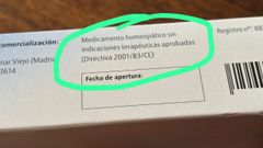 El medicamento homeoptico, por tanto con nulo respaldo cientfico, recetado al paciente.