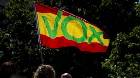 Imagen de este mes de un simpatizante en un acto de Voz de la campa�a madrile�a