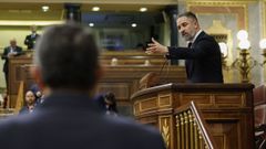Santiago Abascal interviene desde la tribuna del Congreso de los Diputados.