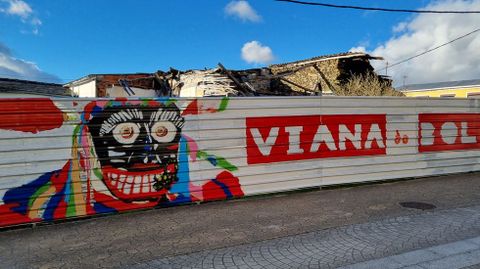 Viana acoge la mayor mascarada de la pennsula Ibrica.Mural alusivo al entroido en el recorrido del desfile.