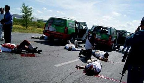 Imagen de un crimen m�ltiple de los narcos en Tamaulipas, una de las zonas m�s violentas de M�xico.
