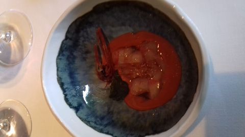 Gamba marinada en vinagre de arroz y �velout� de algas