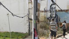 A la derecha, el mural de Luis �O fojeteiro�, y a la izquierda, la pared como luce actualmente tras haber sido aislada y repintada de blanco