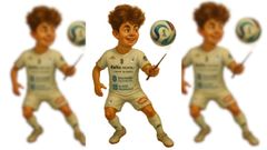 El p�vot coru��s de O Parrulo Ferrol Gonzalo Santa Cruz en una caricatura. 